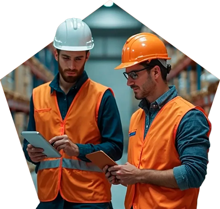 Profissionais de logística da PentaLog com tablet