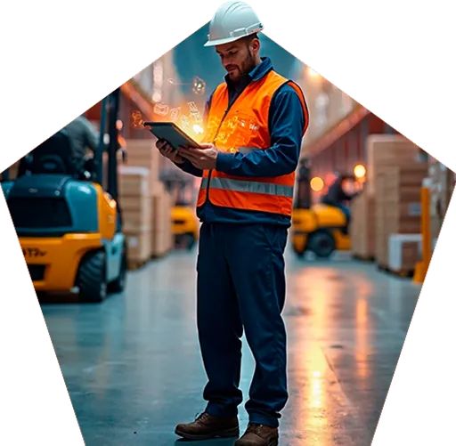 Profissional de logística com tablet no armazém